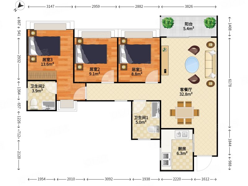 好盘,业主只求一卖,次新小区,华盛珑悦二手房,598万,3室2厅,2卫,104.