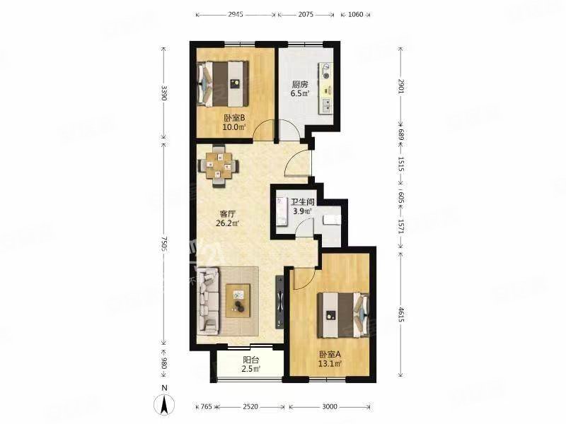 南海家园二里2室2厅1卫89㎡南北370万