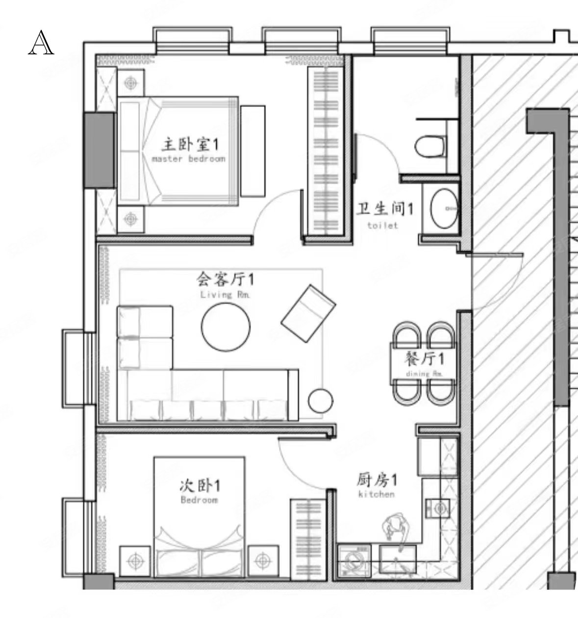 紫勋雍邸(商住楼)2室2厅1卫85.01㎡南北770万