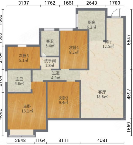 翡翠公馆3室2厅2卫130㎡南120万