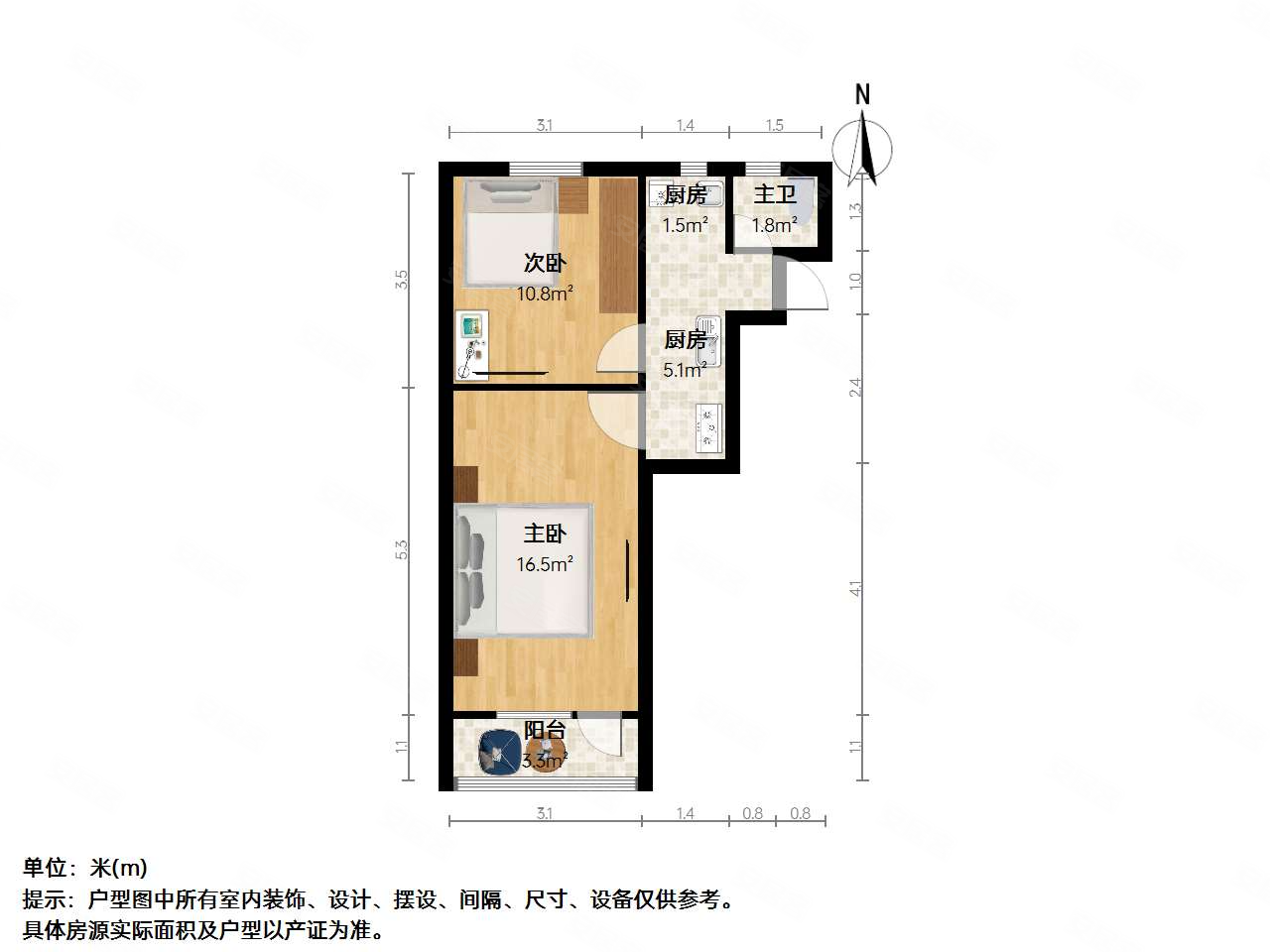 长桥三村2室1厅1卫51.69㎡南北298万