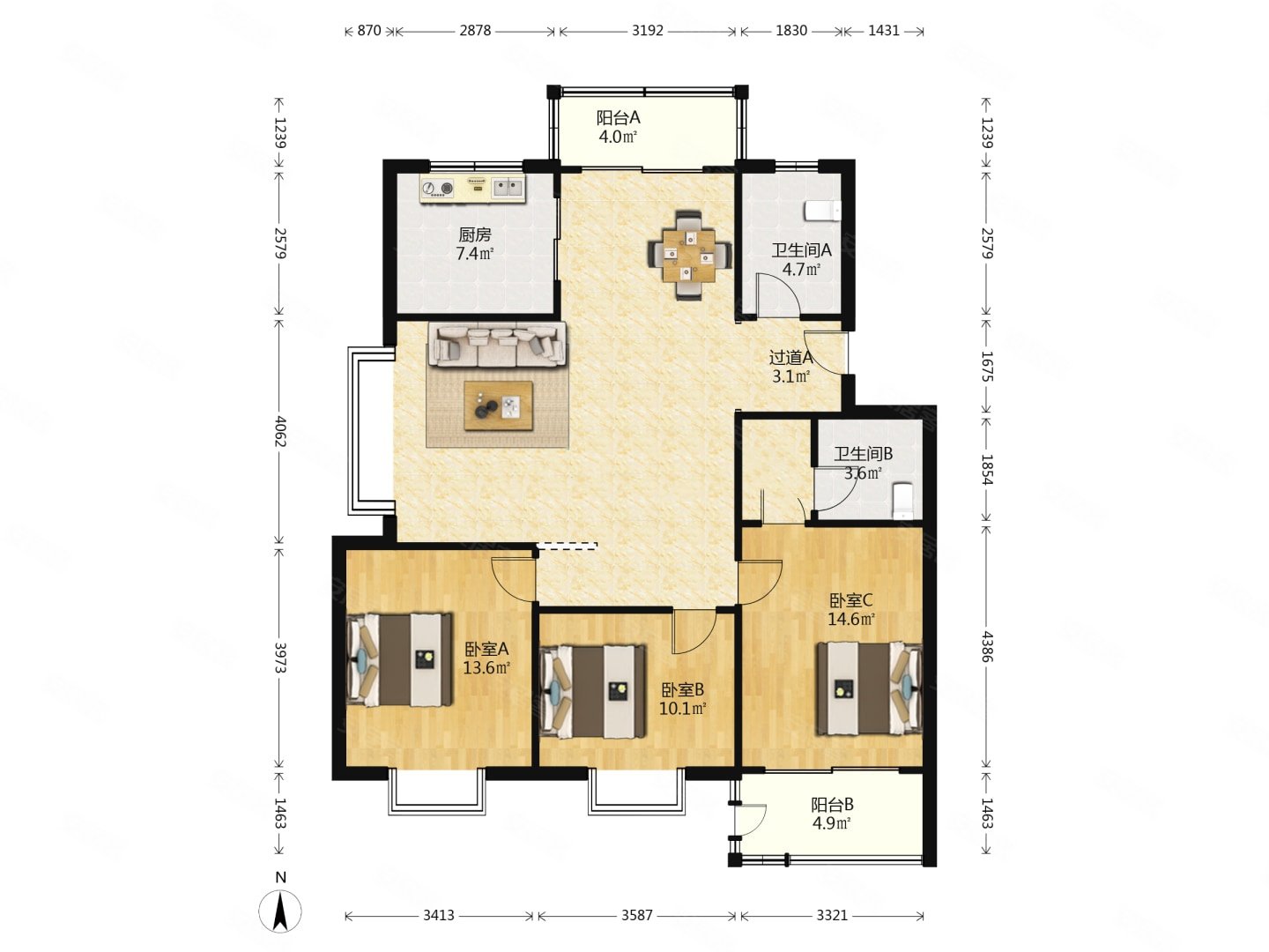 市南封闭小区丰华园套三双厅双卫1楼带院精装