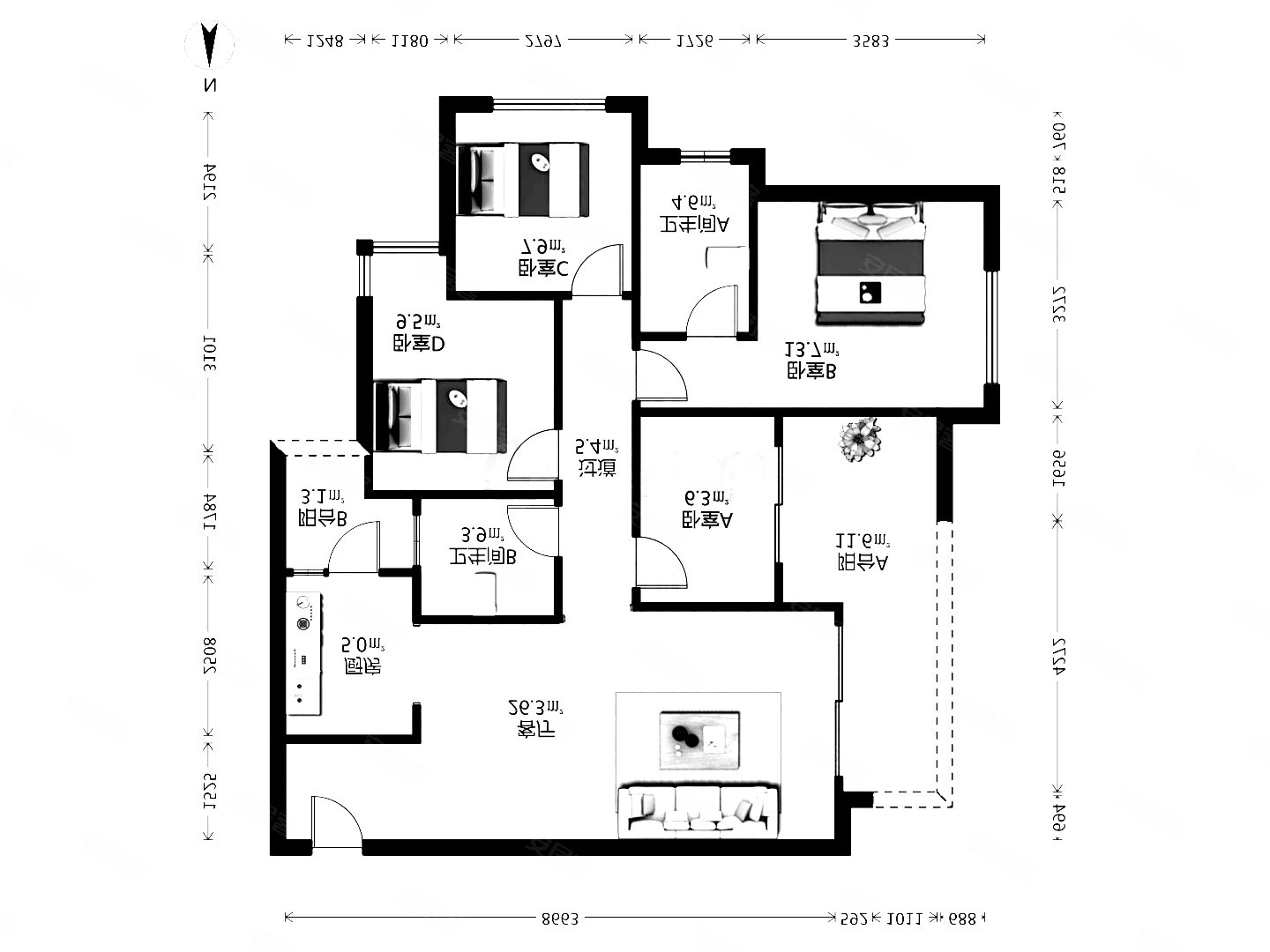 协信星麓原悠里4室2厅2卫115.92㎡南北100万