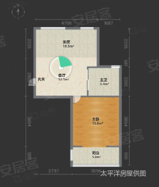 塘和家园君康苑1室1厅1卫53.56㎡南北145万