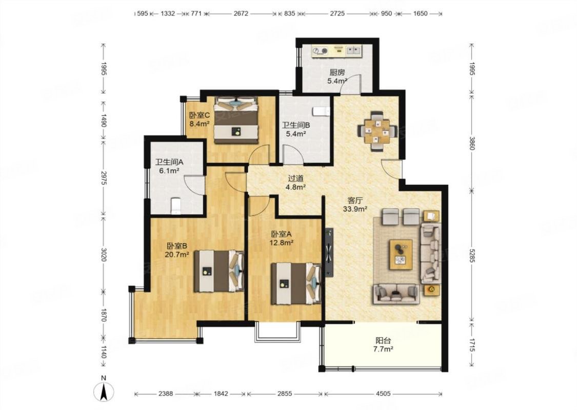 盛泽万家灯火3室2厅2卫120.5㎡南187万