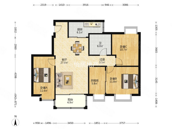 广东工业大学五山教师村4室2厅1卫105.57㎡南598万