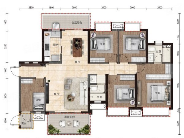 南宁西乡塘北湖华润万象华府地铁口华润万象华府 5室2厅2卫  电梯房