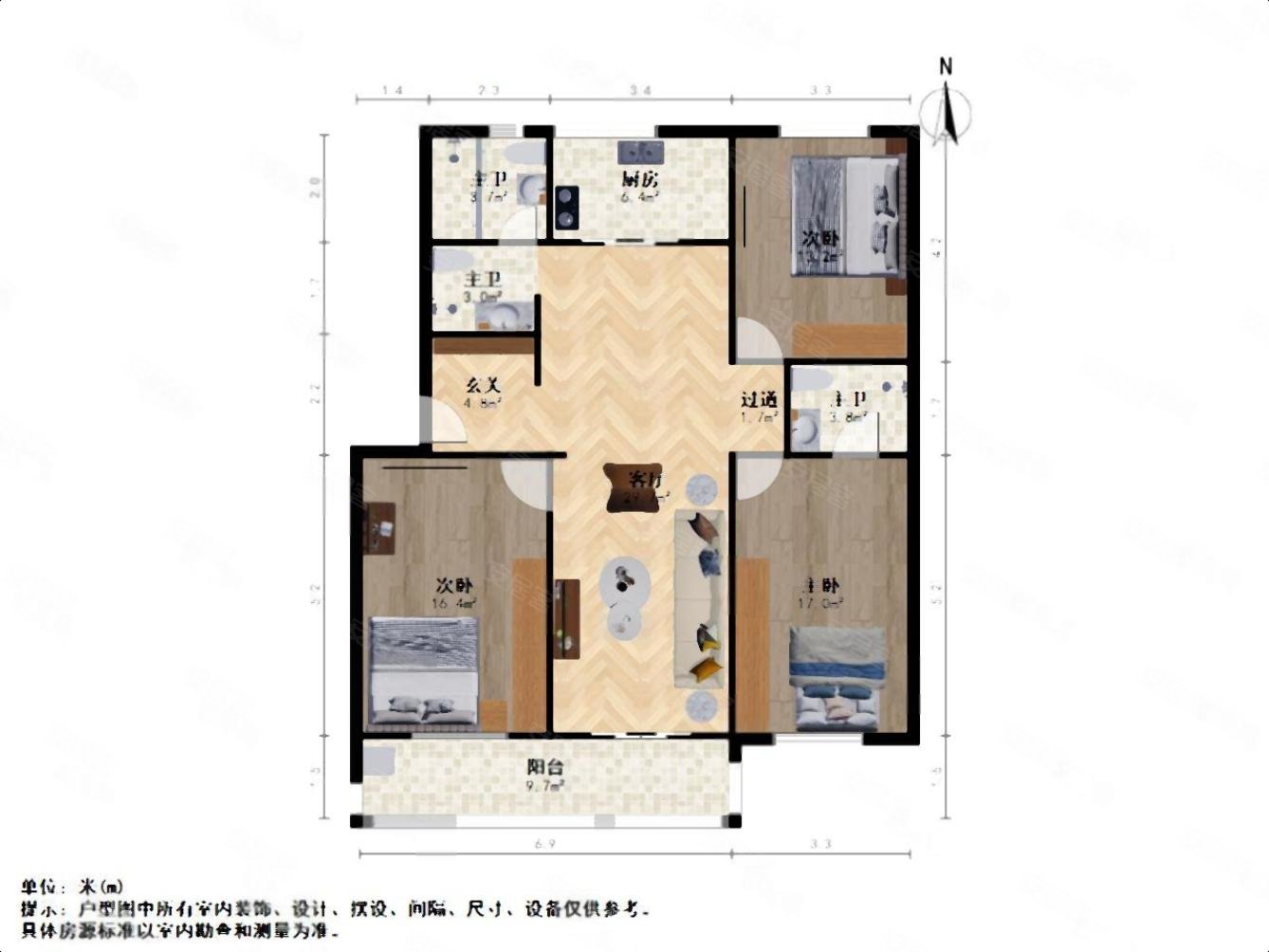 邾长巷9号小区3室2厅2卫116㎡南北398万