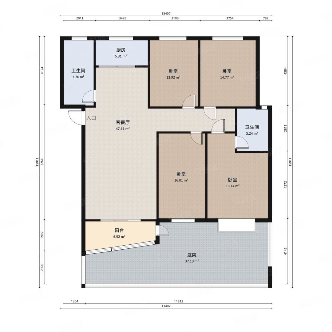 清城美苑4室2厅2卫151.12㎡南北175万