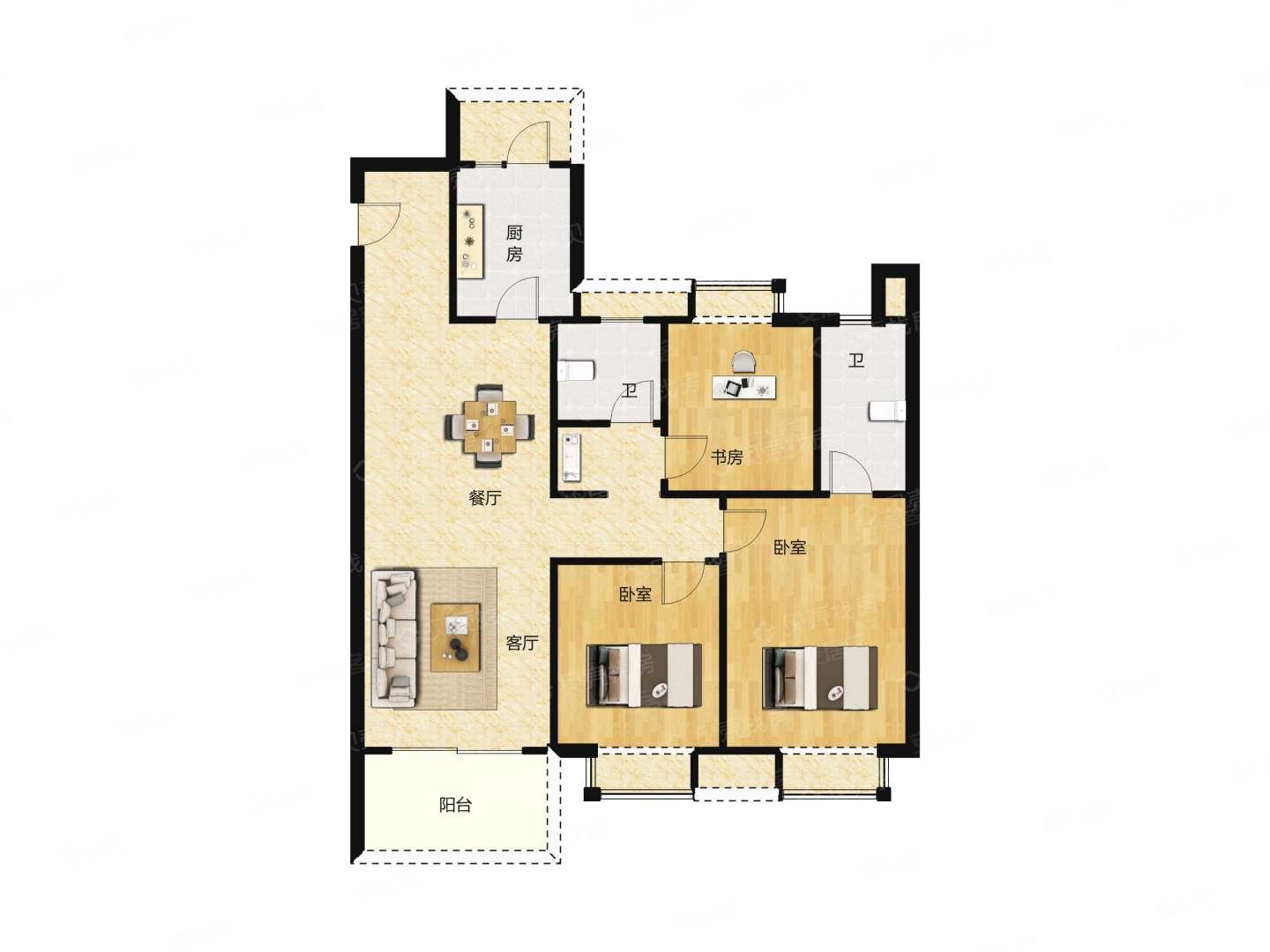 银城江畔3室2厅2卫112㎡南105万