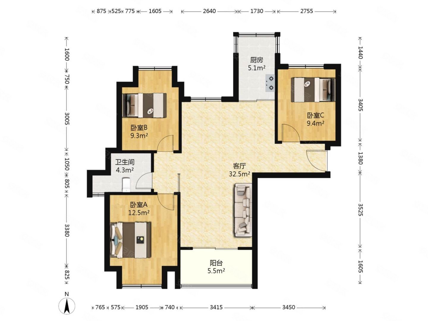 合景九期精装三房繁花中心旁全南户型采光好看房方便4号线