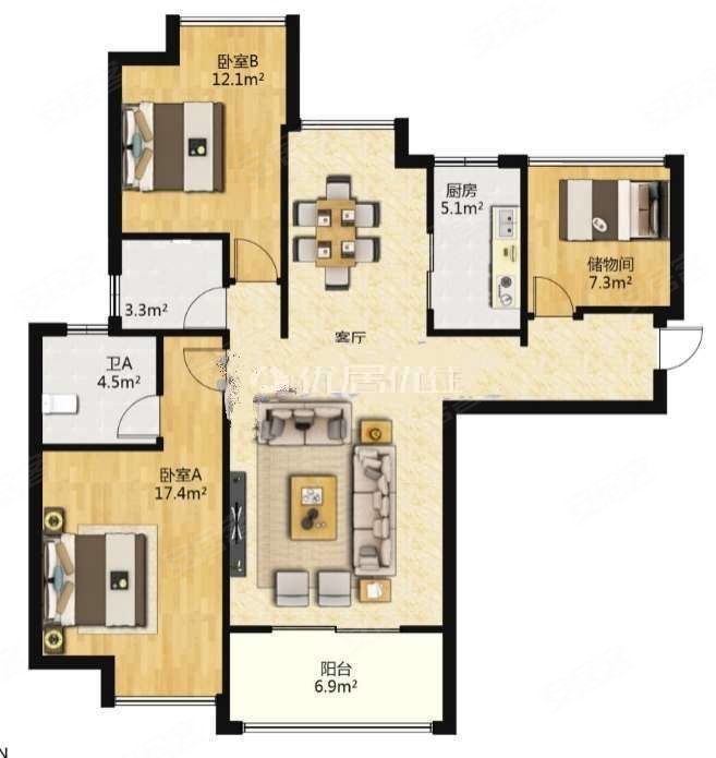 山水国际3室2厅2卫111㎡南北85万