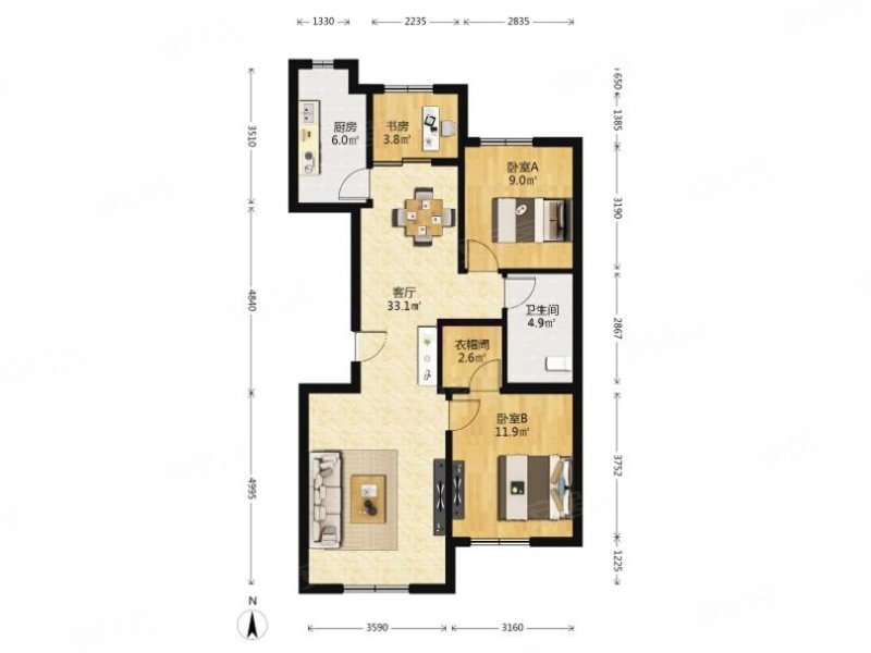 泽信公馆 3室1厅 104.59平