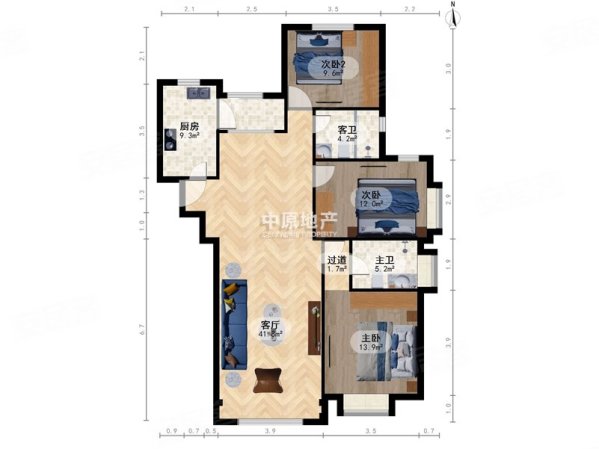 云锦世家(北区)3室2厅2卫132.98㎡南北205万