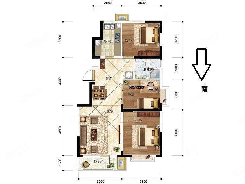 中建幸福城3室2厅1卫102㎡南北145万