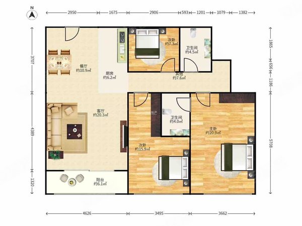 深圳福田农科中心宝能城市公馆(商住楼)新上 宝能大3房2卫 高楼层