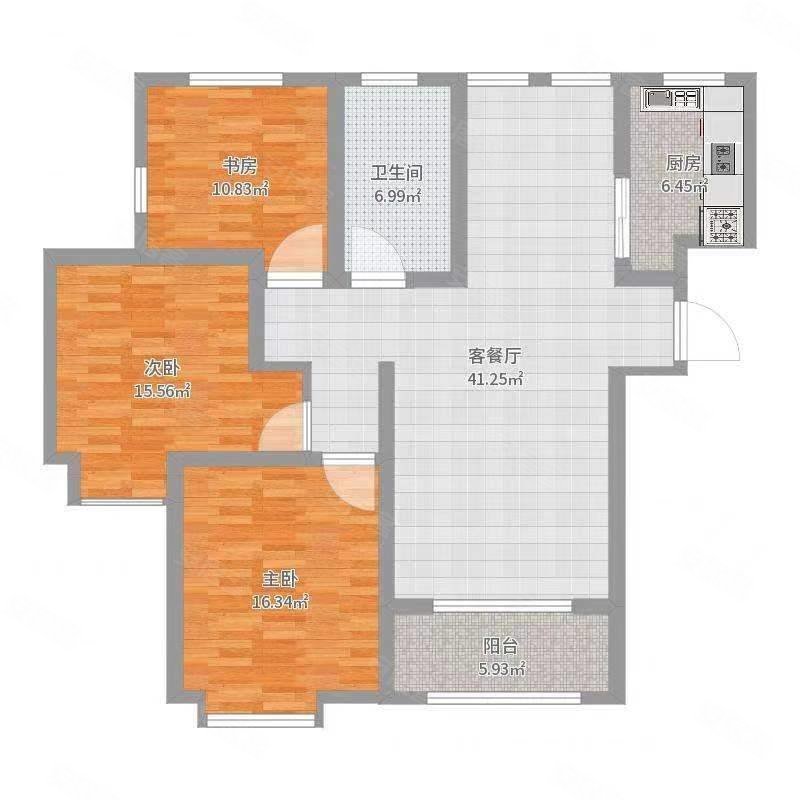 滨河壹号3室2厅1卫102㎡南北68.8万