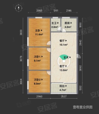 小北路小区3室2厅1卫64.72㎡南北368万