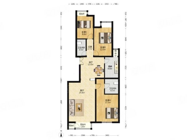 西成忆树3室2厅2卫134.88㎡南北659万