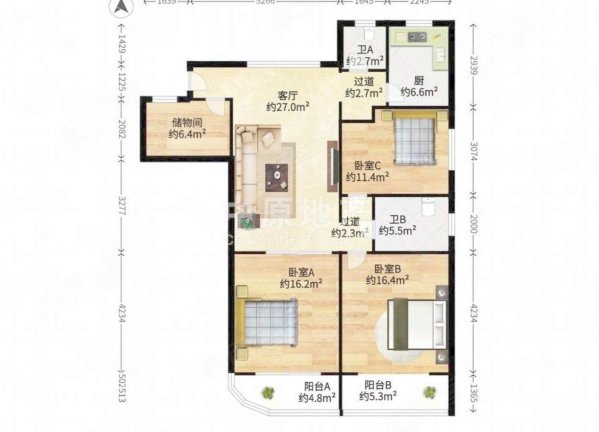丁香公寓3室2厅2卫137.16㎡南1300万
