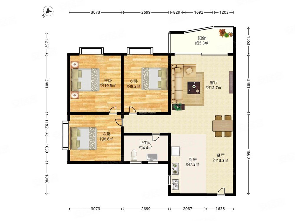 后海名苑居(南区)3室2厅1卫91㎡东南555万