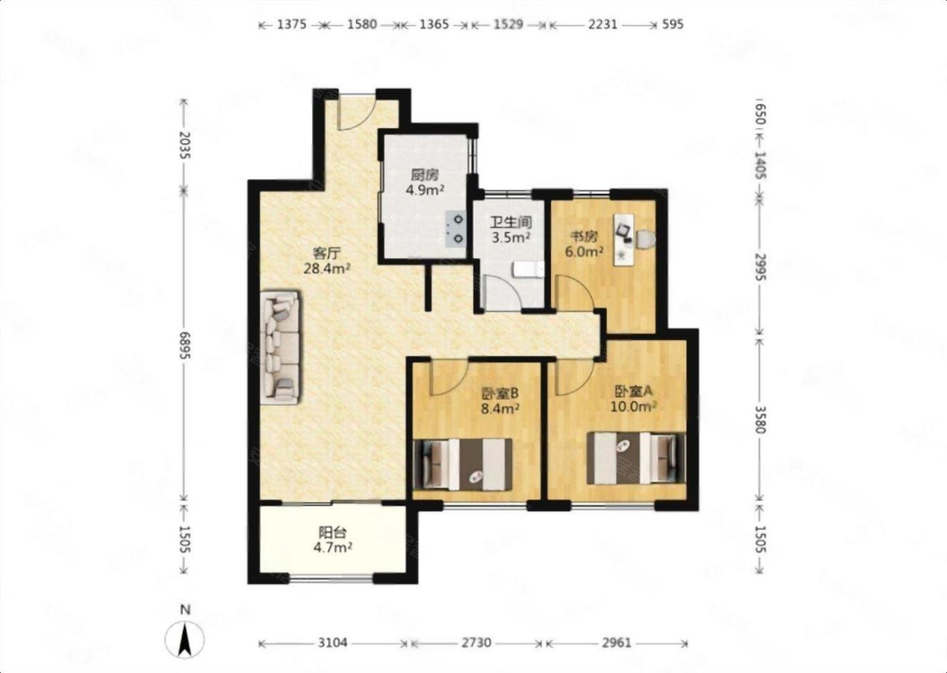 中粮祥云国际3室2厅1卫88㎡南北160万