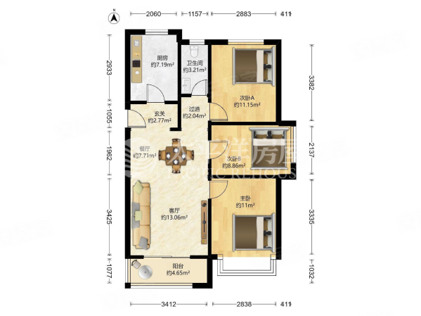 象屿欣苑3室2厅1卫92.8㎡南385万