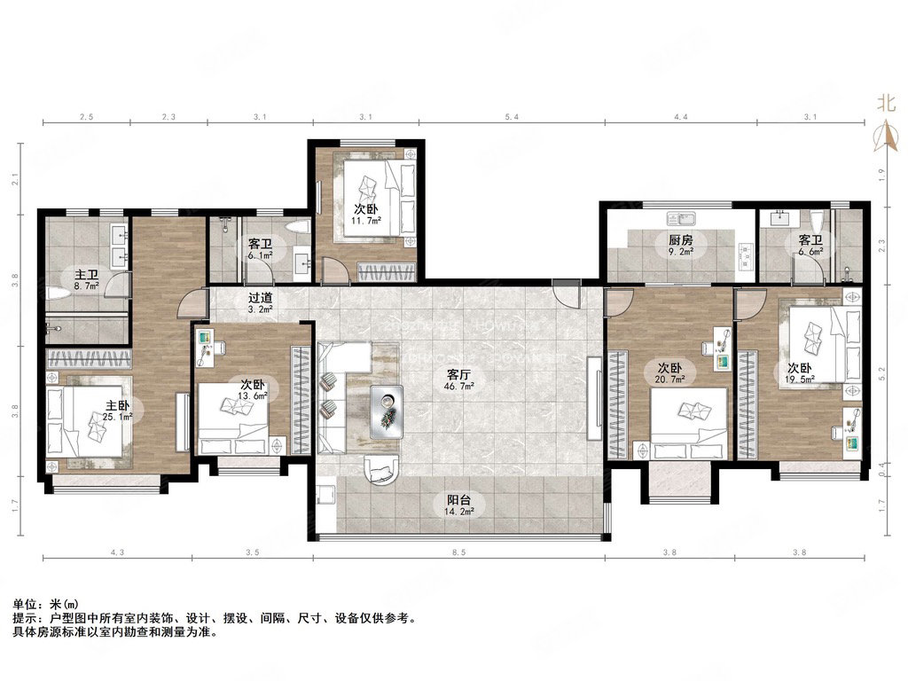 柏悦府5室2厅3卫226.33㎡南北680万