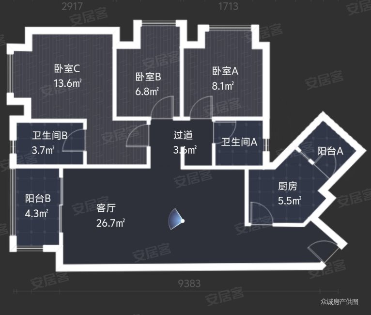 富力桃园(二期)3室2厅2卫98㎡南北105万