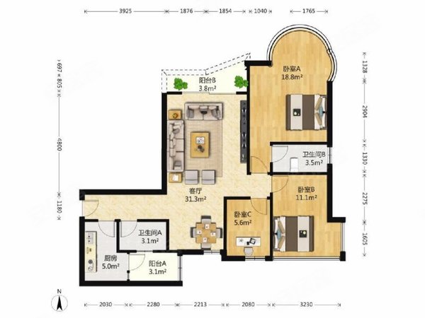 广州天河棠下骏景花园骏景花园 3 房  106 方出租房源真实图片