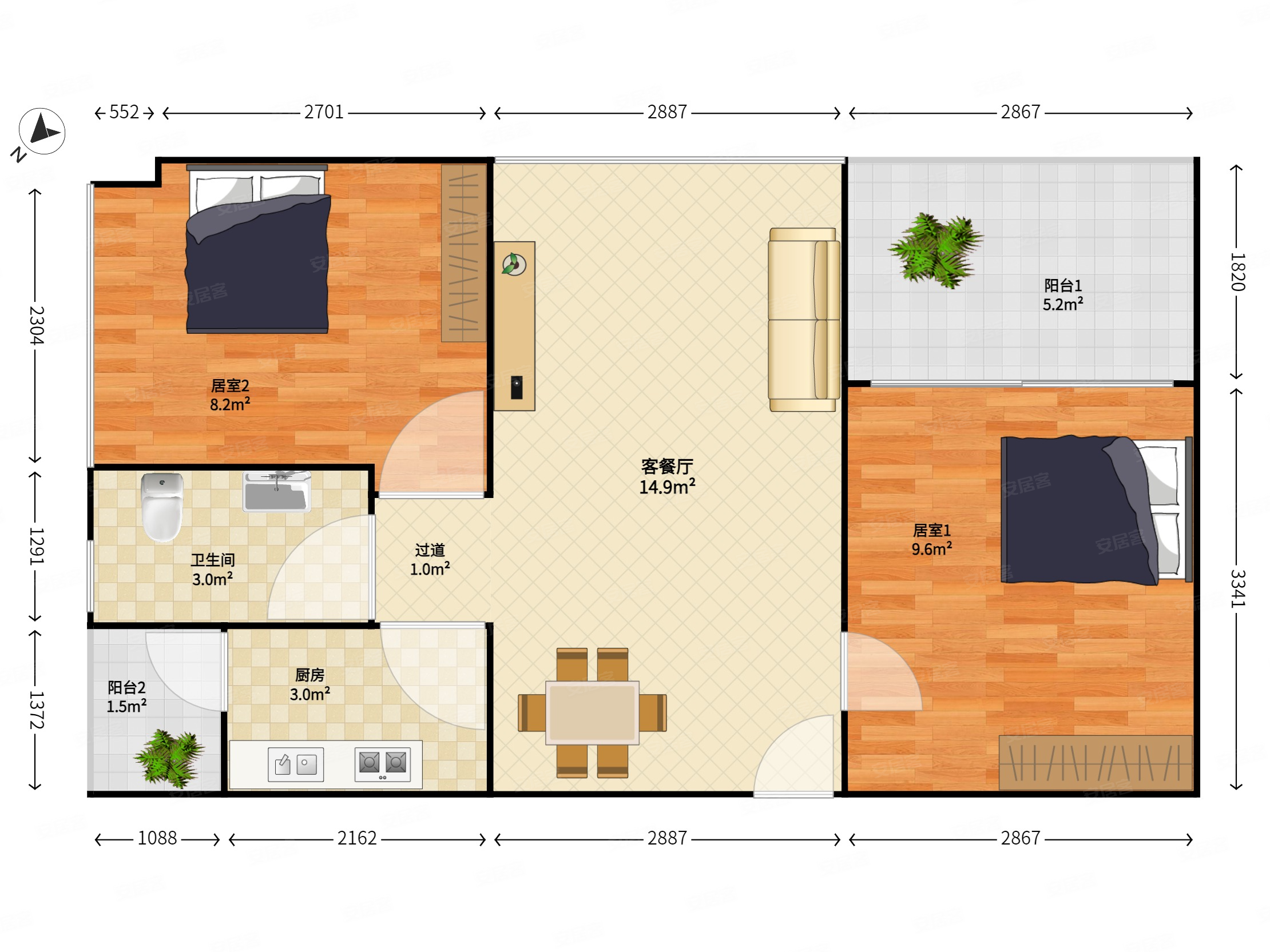 花郡东南双龙爆珠户型,业主换房急售,花样年花郡二手房,0万,2室2厅,1