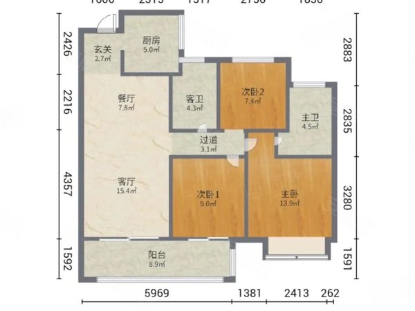 绍兴上虞百官亚厦东麟府东麟府103平方三房两卫3800带地暖出租房源