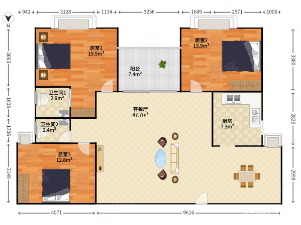 宏安花园4室2厅1卫136㎡南北440万