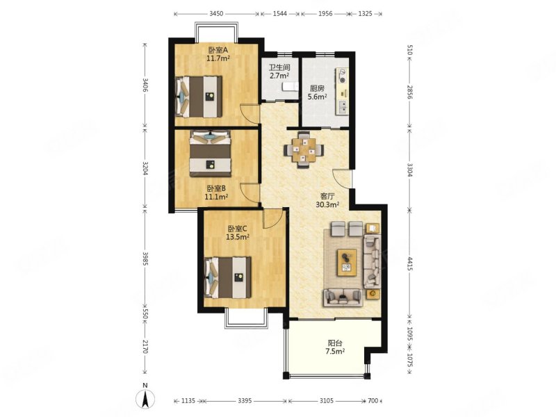 学仕风华苑3室2厅1卫98.73㎡南199万
