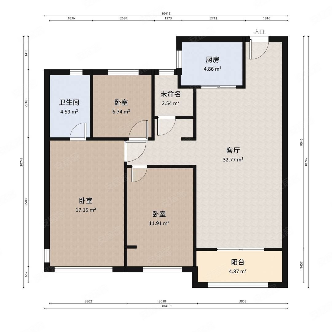 融信奥体世纪1期3室2厅2卫117.75㎡南北145万