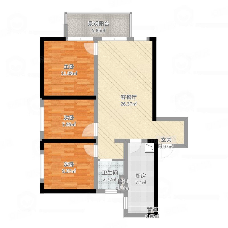 世贸帝景苑小3房80平方满五电梯好楼层