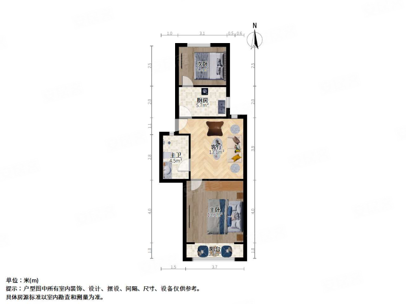 梅陇十村2室1厅1卫60.16㎡南北345万