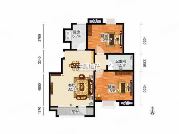 金隅悦城嘉悦园2室2厅1卫95㎡南北136万