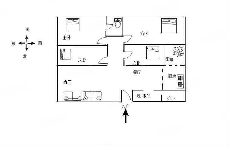 钰龙小区4室2厅2卫151㎡南北59万