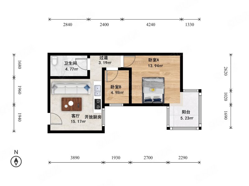 学知园2室1厅1卫64.7㎡东南499万