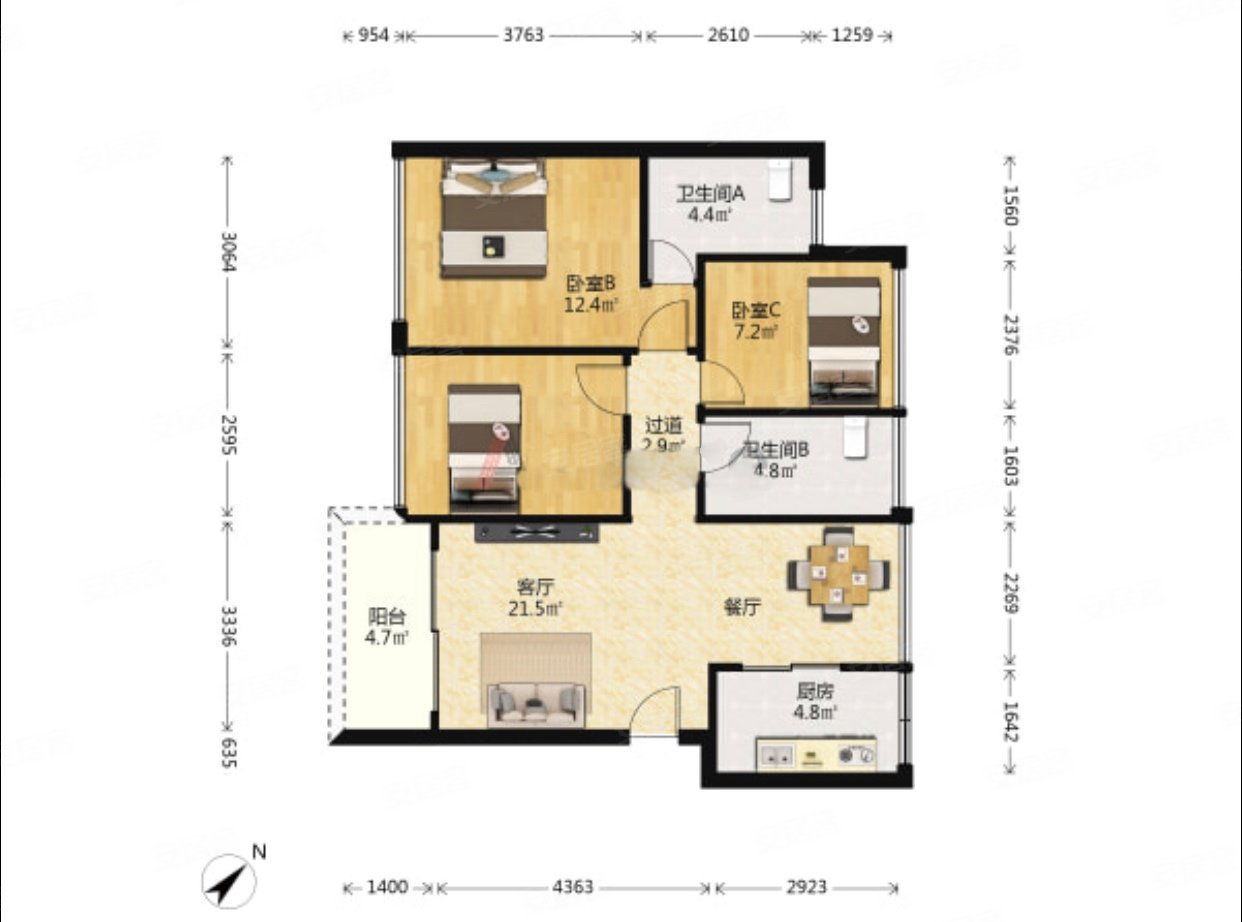 朝南看房方便,华强城(一二期)二手房,420万,3室2厅,2卫,89平米-深圳