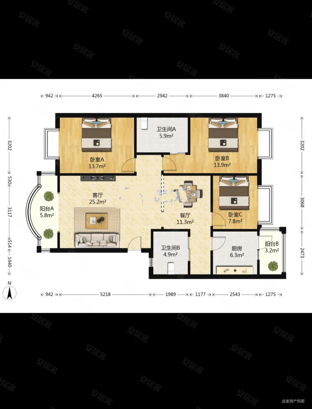 凯德对面 水榭花都 小三房 南北通透 中间楼层采光好 近地铁