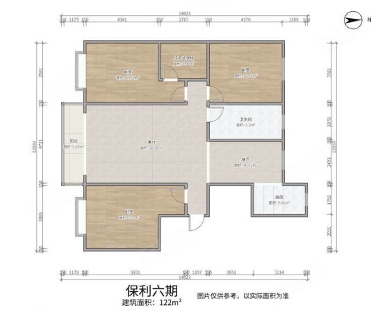 保利花园(六期)3室2厅1卫122㎡南北113万