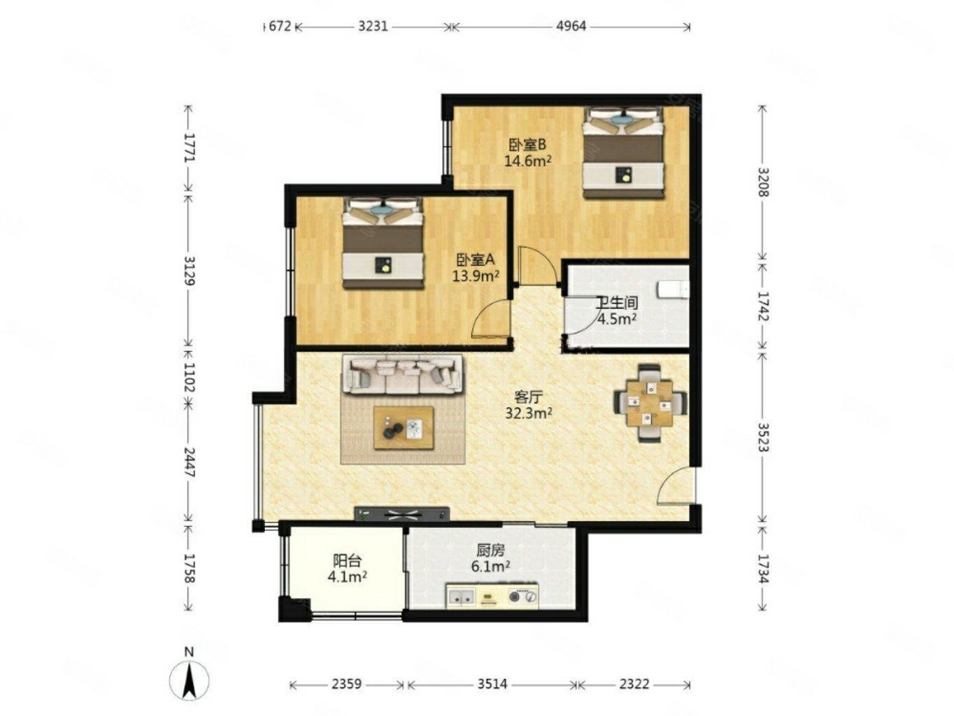 精装修2室2厅95平阳光台365房东急置换诚意买房
