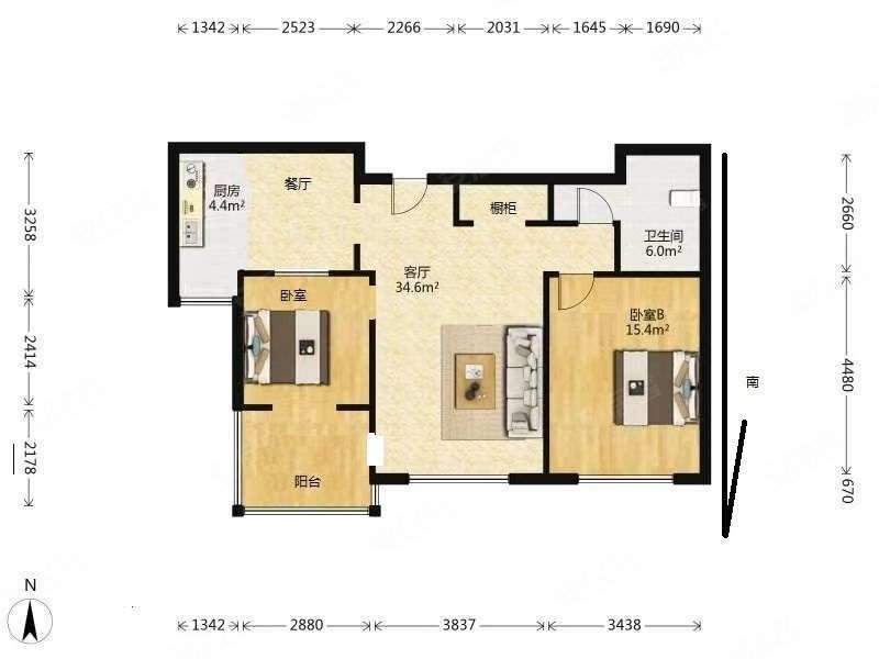 紫云国际2室1厅1卫104㎡南163万