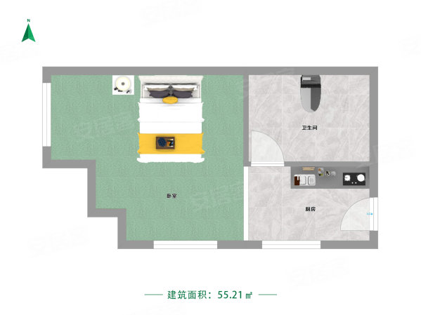 北一路万达公寓1室1厅1卫55.21㎡西南40万