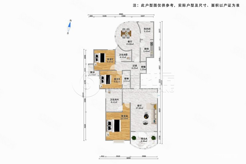 耀江国际广场3室2厅2卫156.61㎡南1764万