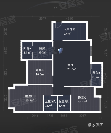 龙光城北四期4室2厅2卫107㎡南113万