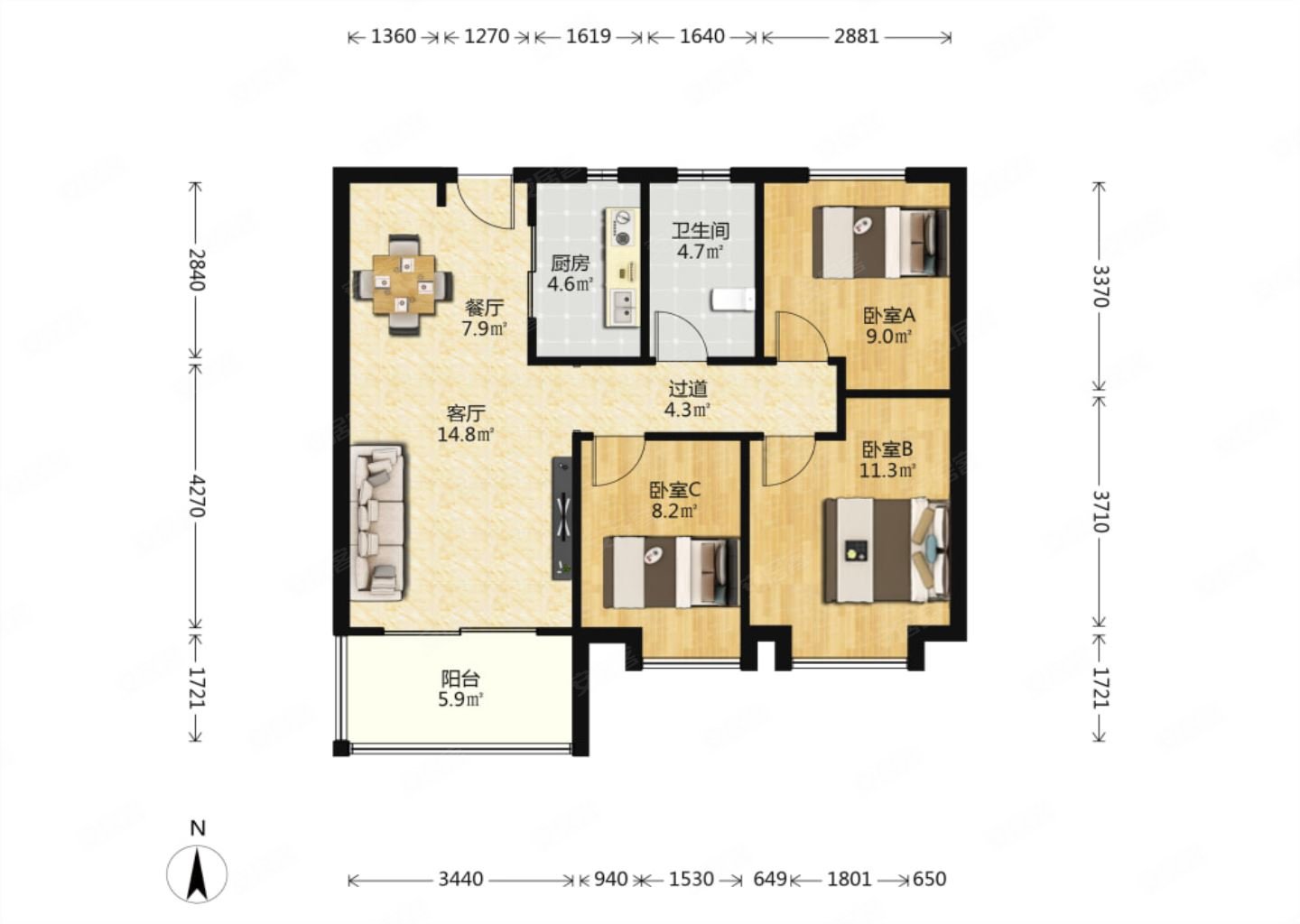 电梯房 正规商品房 装修好 临地铁 刚需小三居 正南朝向,世茂璀璨倾城