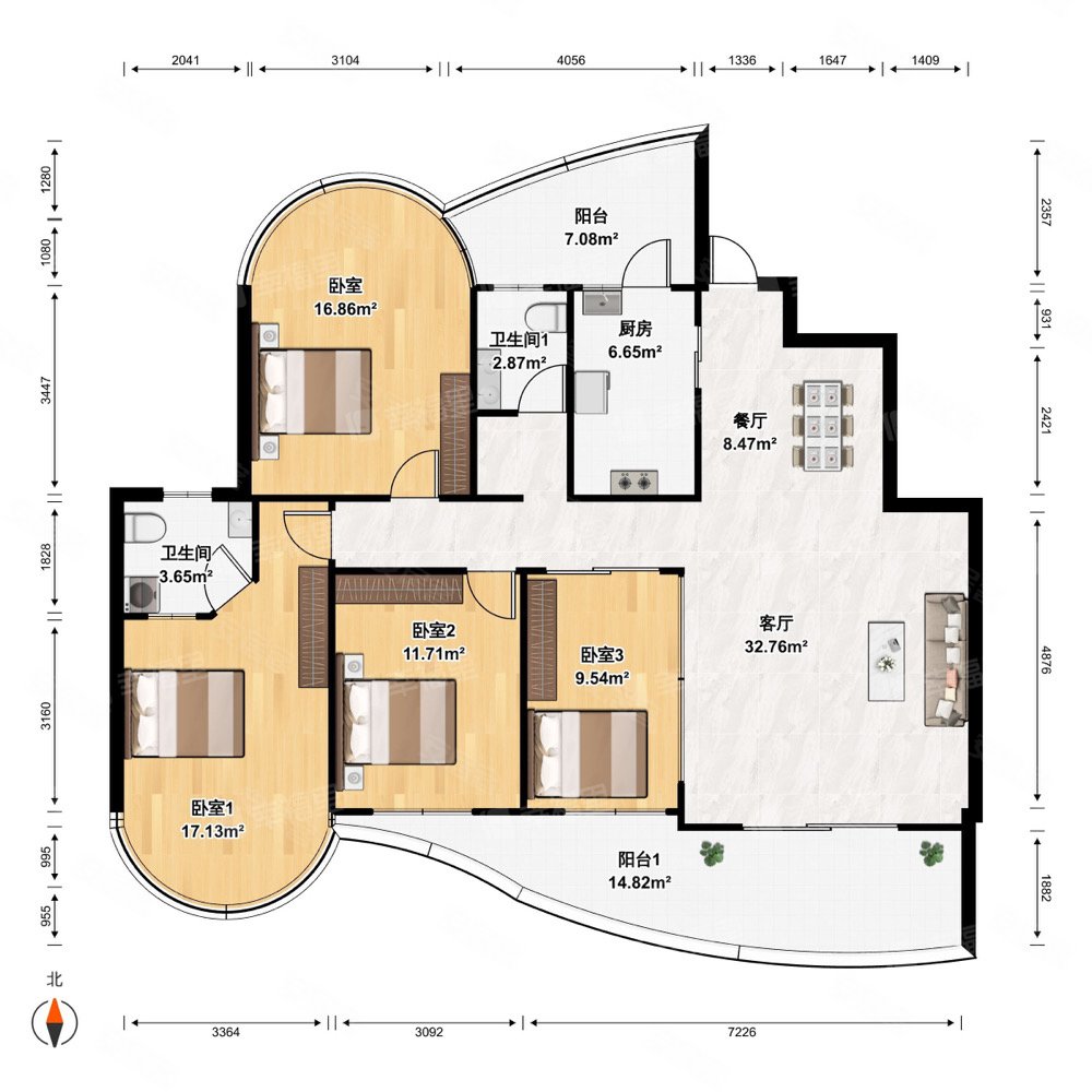 万达地铁旁1梯1户海润滨江花园标准4房南北通透